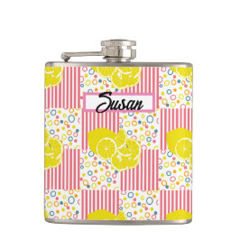 Petaca Amarillo Lemones Estrellas Rosadas Verano