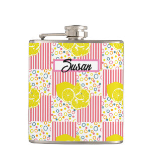 Petaca Amarillo Lemones Estrellas Rosadas Verano