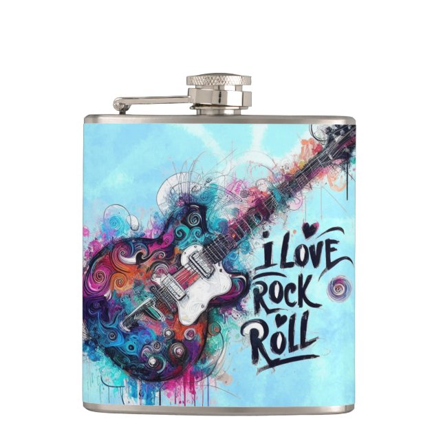 Petaca Amo el rock N Roll Electric Guitar Música Arte Azu (Anverso)