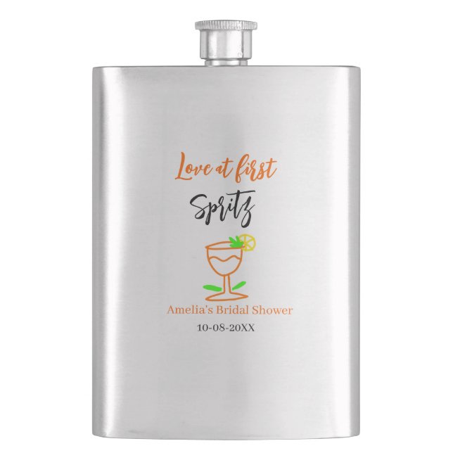 Petaca Amor a primera copa de vino naranja negro despedid (Anverso)