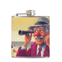 Anciano con catalejo en la playa, divertido