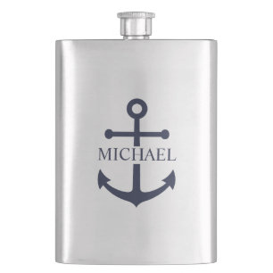 Petaca Ancla azul marino náutico nombre personalizado