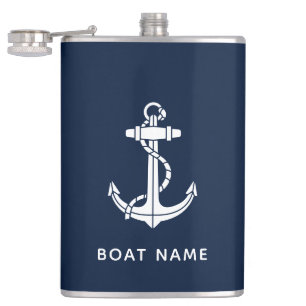 Petaca Ancla de barco azul marino personalizada