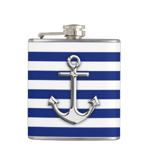 Petaca Ancla del cromo en rayas de la marina de guerra