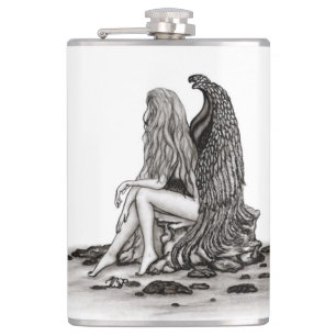 Petaca Ángel, perdido en el pensamiento, diseño blanco y 