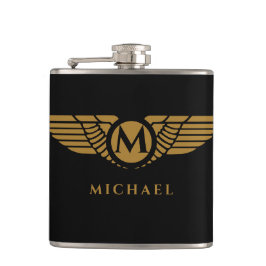 Petaca Angel Wings Vintage Golden Name First Monograma