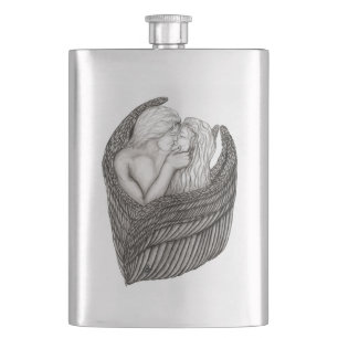 Petaca Angels Kissing , diseño en blanco y negro