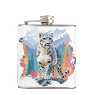 Petaca Animal De Arte De Leopardo De Nieve En El Majestuo