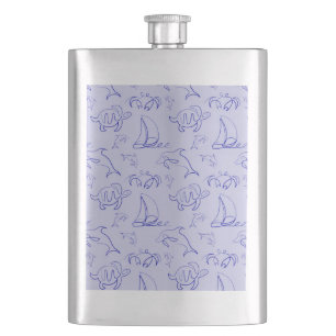 Petaca Animales marinos y patrón de dibujo de una línea