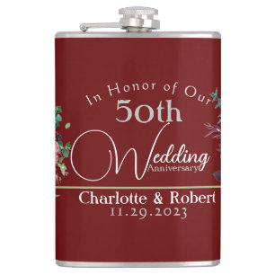 Petaca Aniversario Boda de Parejas Rojas 50 Personalizada