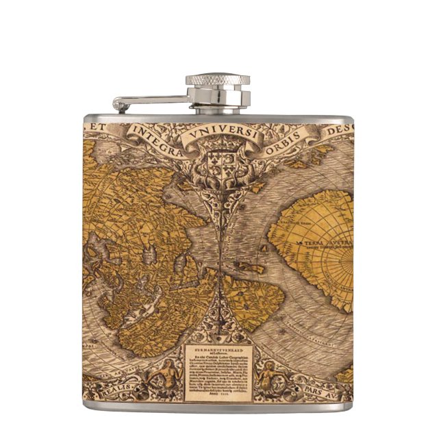 Petaca Anólogo del mapa del viejo mundo de la vieja época (Anverso)