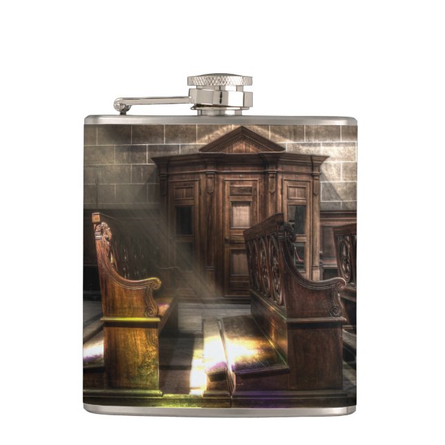 Petaca Antiguo banco de iglesia de madera con rodillo (Anverso)