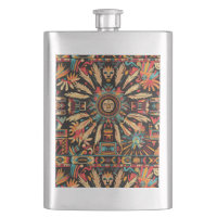 Antiguo matraz grabado "Sueño azteca" azul