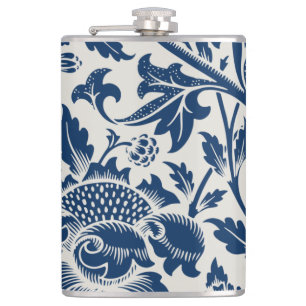 Petaca Antiguo Ornamental Floral blanco sobre la marina