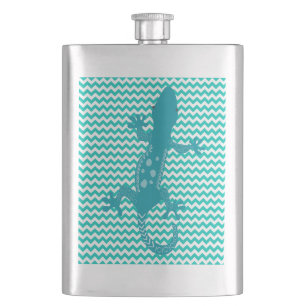 Petaca Aqua Lizard Aqua Blanco Chevron Stripe Flask