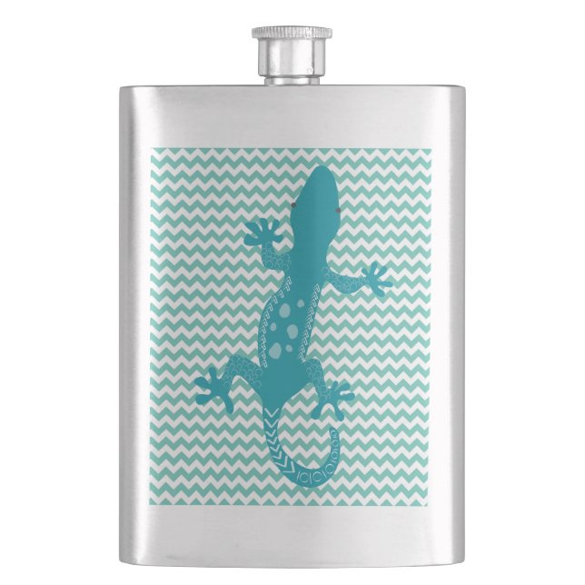 Petaca Aqua Lizard Aqua Blanco Chevron Stripe Flask (Anverso)