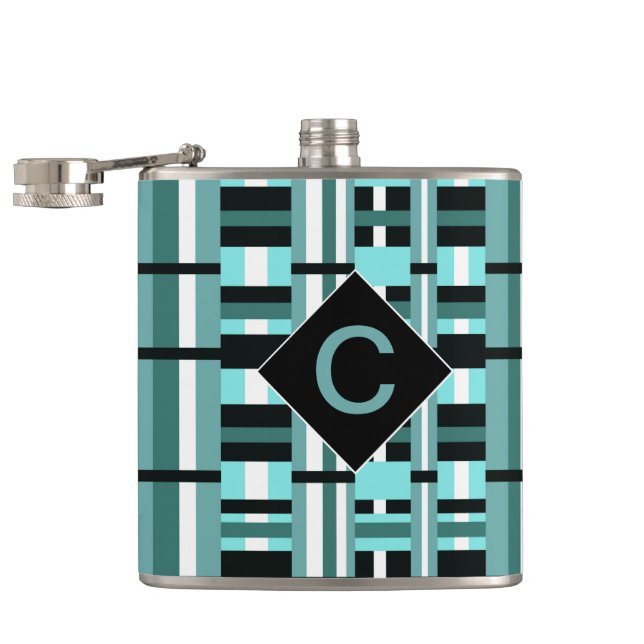 Petaca Aqua monogramada y placa negra (Abierto)