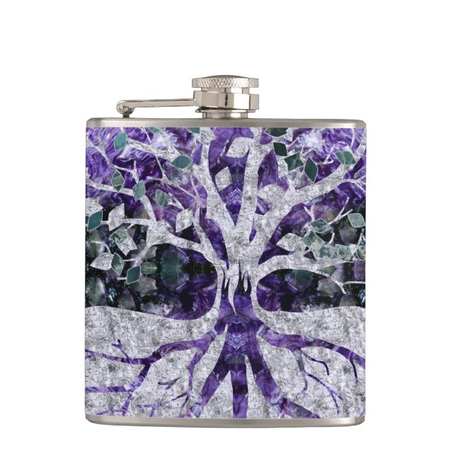 Petaca Árbol de la vida de plata Yggdrasil en Geode (Anverso)
