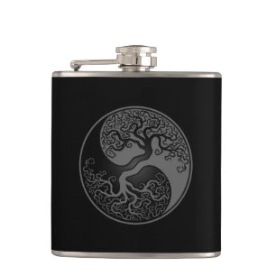 Petaca Árbol de la vida gris y negro Yin Yang