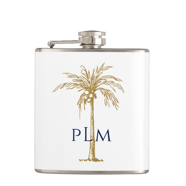 Petaca Árbol de palmas doradas tropical artístico monogra (Anverso)