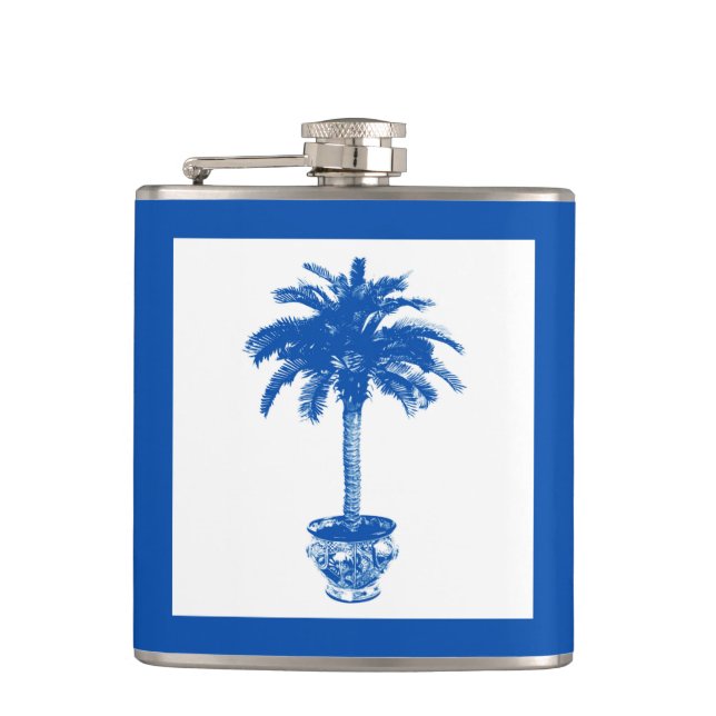 Petaca Árbol de palmas potentes - azul cobalto y blanco (Anverso)