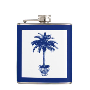 Petaca Árbol de palmeras potentes - azul marino y blanco