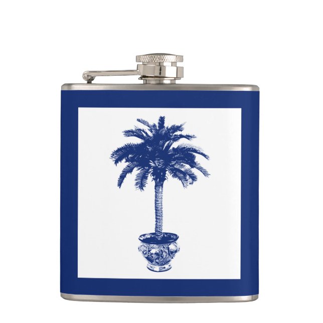 Petaca Árbol de palmeras potentes - azul marino y blanco (Anverso)