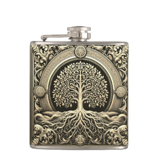 Petaca Árbol ornato de oro de la vida Rústica antigua