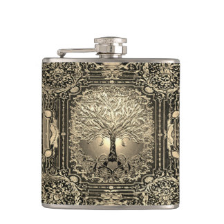 Petaca Árbol ornato de oro de la vida Rústica antigua