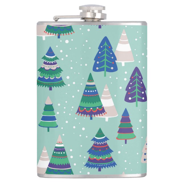 Petaca Árboles de Navidad, fondo azul (Anverso)