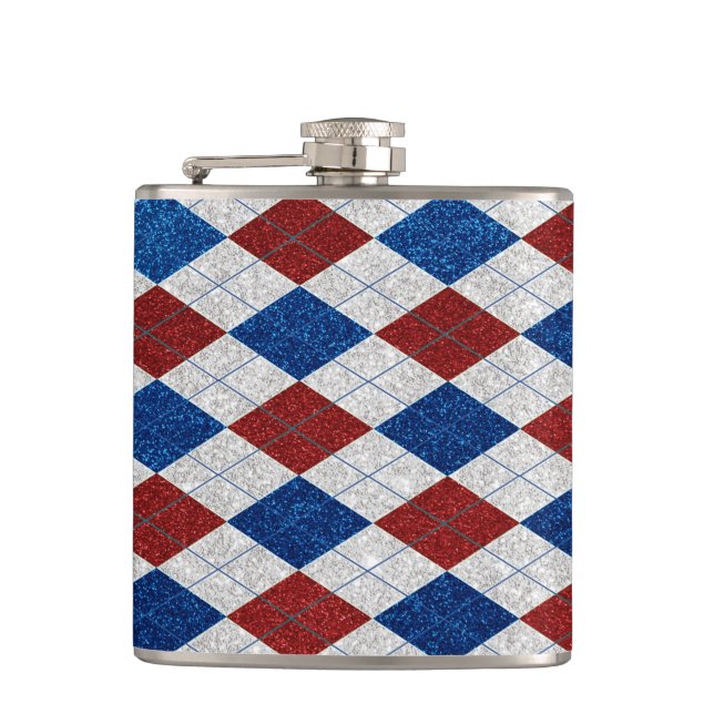 Petaca Argyle Rojo, Blanco y Azul de Glitter 4 de Julio (Anverso)
