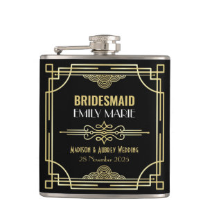 Petaca Art Deco Boda Bridesmaid Gold Black Favor 1920