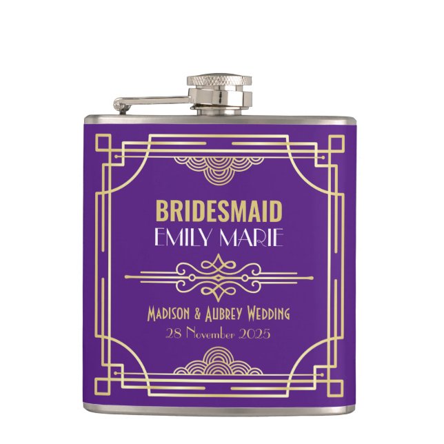 Petaca Art Deco Boda Bridesmaid Gold Purple Favor (Anverso)