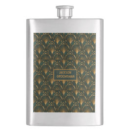 Petaca Art Deco Emerald Green Gold Custom Groomsman Hip