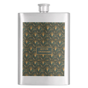 Petaca Art Deco Esmeralda Verde Dorado Hip Personalizado