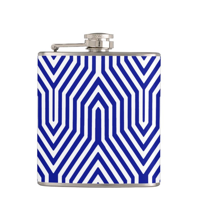 Petaca Art Deco geométrico - azul cobalto y blanco (Anverso)