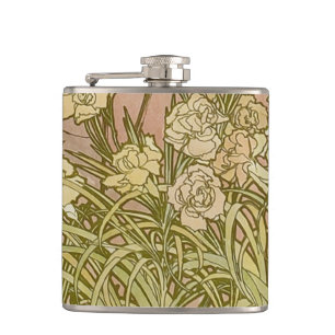 Petaca Art Nouveau Alfonse Mucha Flores de clavel floral