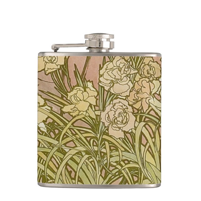 Petaca Art Nouveau Alfonse Mucha Flores de clavel floral (Anverso)