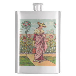 Petaca Arte Antiguo Mujer Flor Creciente Jardín