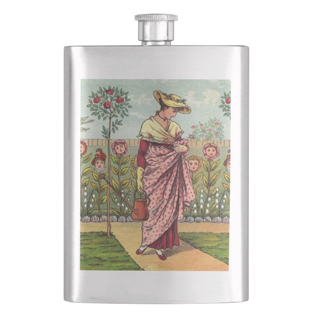 Petaca Arte Antiguo Mujer Flor Creciente Jardín (Anverso)