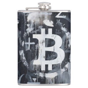 Petaca Arte Callejero de la Moneda Bitcoin (Pintura Negra