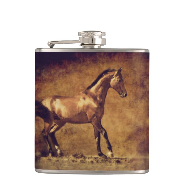 Petaca Arte de Caballo Rústico con Tono Sepia (Anverso)