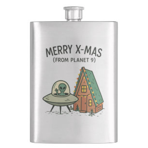 Petaca Arte de cabaña navideña retro espacial alienígena