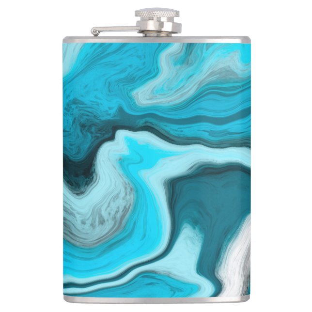 Petaca Arte de fluidos de mármol azul, negro y blanco (Anverso)