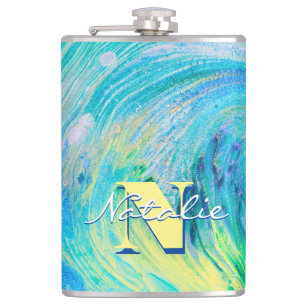 Petaca Arte de flujo acrílico azul Aqua