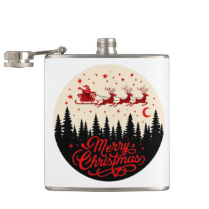 Petaca Arte de la escena navideña de Santa Claus Sleigh M