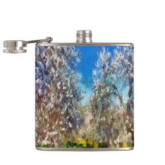 Petaca Arte de Pointillismo en árbol de almendras de prim