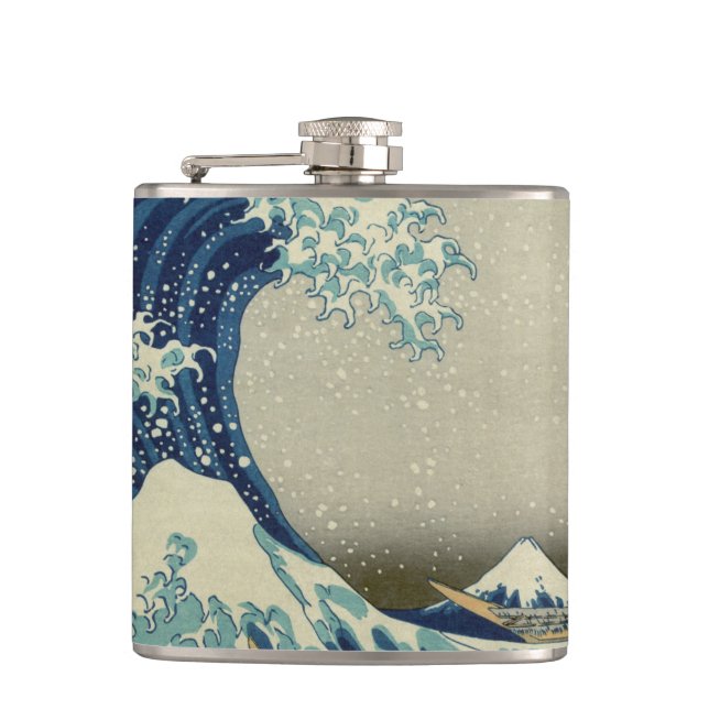 Petaca Arte japonés vintage, la gran ola de Hokusai (Anverso)