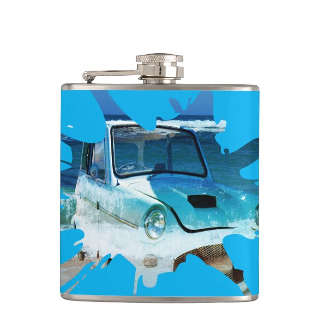 Petaca Arte pop clásico de la playa del coche de época, (Anverso)