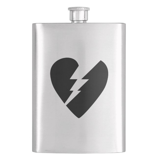 Petaca Arte vector de corazón roto en blanco y negro (Anverso)